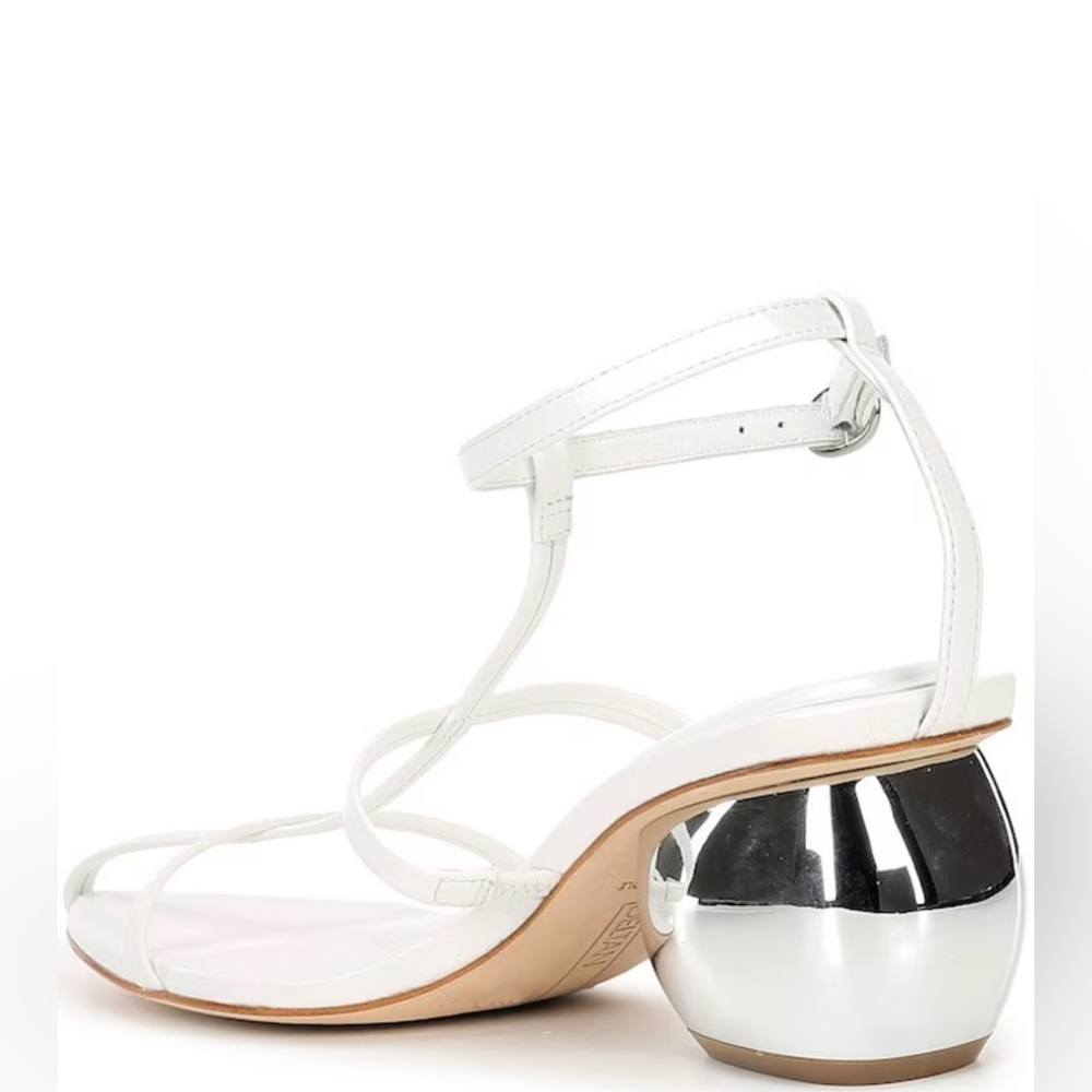 White Ankle-Strap Heeled Sandals with Silver Accent - Picture 4 of 9